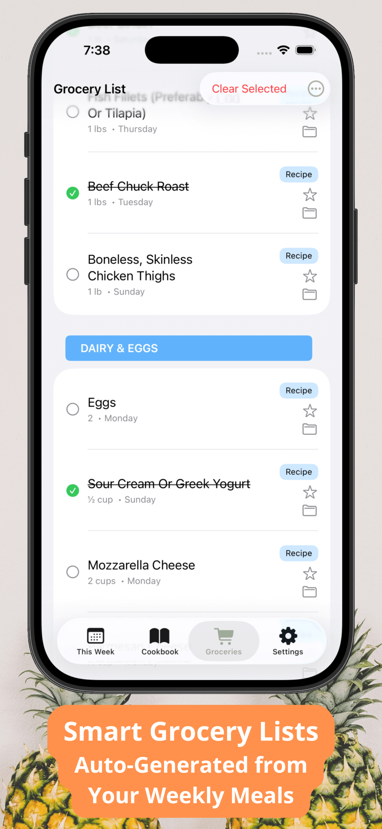 Smart grocery list organized by category